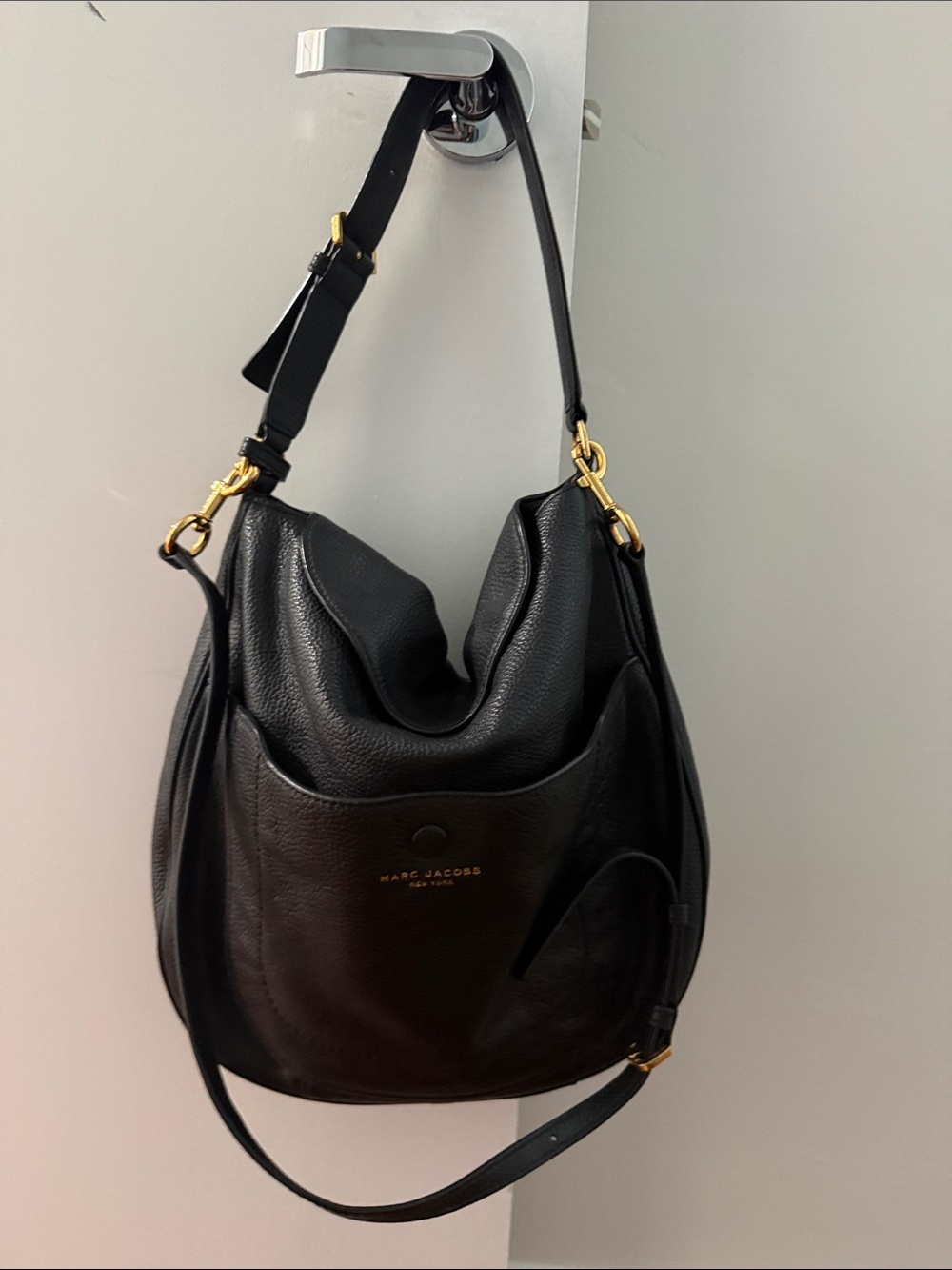 Marc Jacobs Black Pebbled Leather Shoulder Hobo with Gold Hardware